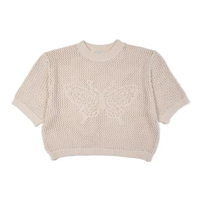 GIGI KNITWEAR WOMEN'S NEUTRALS BUTTERFLY COTTON KNIT T-SHIRT IN NATURAL