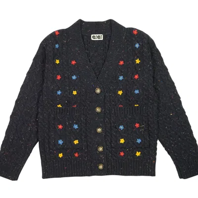 GIGI KNITWEAR WOMEN'S NEUTRALS WILD FLOWER CARDI IN NAVY