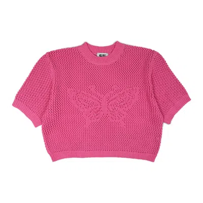 GIGI KNITWEAR WOMEN'S BUTTERFLY COTTON KNIT T-SHIRT IN PINK