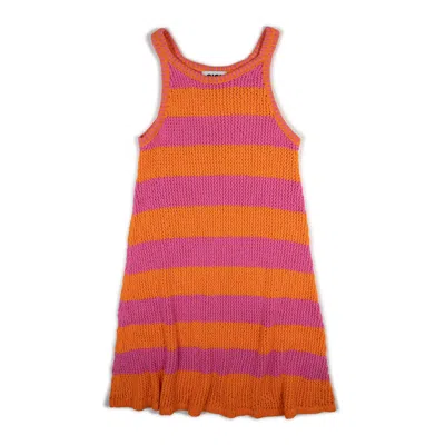 GIGI KNITWEAR WOMEN'S MESH COTTON TANK DRESS IN ORANGE & PINK STRIPE