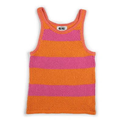 GIGI KNITWEAR WOMEN'S MESH COTTON TANK TOP IN ORANGE & PINK STRIPE