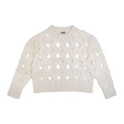 GIGI KNITWEAR WOMEN'S WHITE OPEN CABLE SWEATER IN IVORY