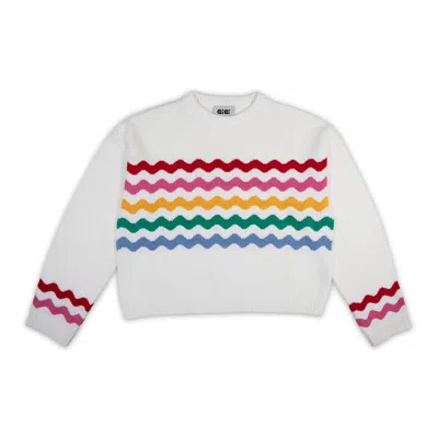 GIGI KNITWEAR WOMEN'S WHITE WAVY STRIPE COTTON SWEATER IN MULTICOLOR