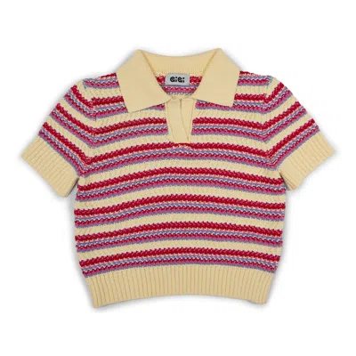 GIGI KNITWEAR WOMEN'S YELLOW STRIPE POLO TOP IN YELOW MULTI