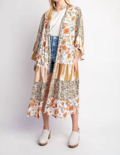 GIGIO DAWN FLORAL AND STRIPE PRINT KIMONO IN CREAM MIX