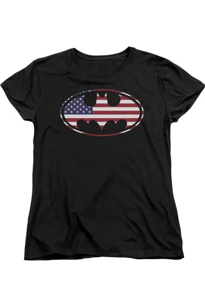 GILDAN BATMAN AMERICAN FLAG OVAL SHORT SLEEVE WOMENS TEE / T-SHIRT