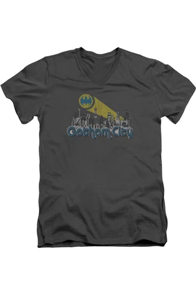 GILDAN BATMAN GOTHAM CITY DISTRESSED SHORT SLEEVE ADULT V NECK TEE / T-SHIRT