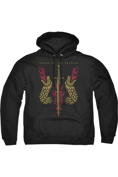GILDAN HOUSE OF THE DRAGON SWORD AND DRAGON HEADS ADULT PULL OVER HOODIE / HOODED SWEATSHIRT