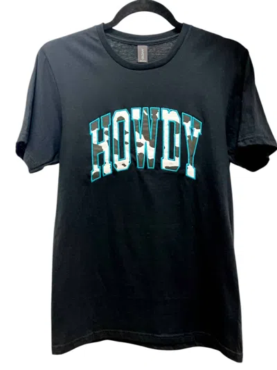 GILDAN HOWDY EMBROIDERED GRAPHIC TEE TOP IN BLACK