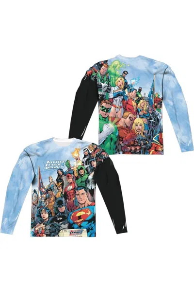 GILDAN JLA JUSTICE LEAGUE OF AMERICA (FRONT/BACK PRINT) LONG SLEEVE ADULT POLY CREW TEE / T-SHIRT