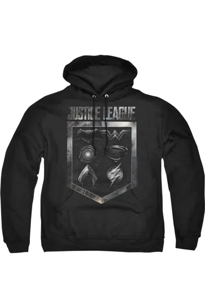 GILDAN JUSTICE LEAGUE MOVIE SHIELD OF EMBLEMS ADULT PULL OVER HOODIE / HOODED SWEATSHIRT