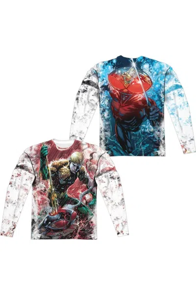 GILDAN JUSTICE LEAGUE OF AMERICA AQUAMAN VS MANTA (FRONT/BACK PRINT) LONG SLEEVE ADULT POLY CREW TEE / T-SH
