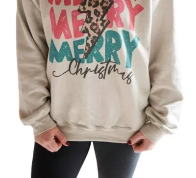 GILDAN MERRY MERRY MERRY CHRISTMAS SWEATSHIRT IN SAND