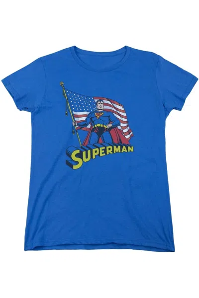 GILDAN SUPERMAN AMERICAN FLAG SHORT SLEEVE WOMENS TEE / T-SHIRT