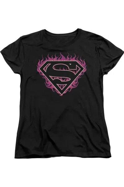 GILDAN SUPERMAN FUCHSIA FLAMES SHORT SLEEVE WOMENS TEE / T-SHIRT