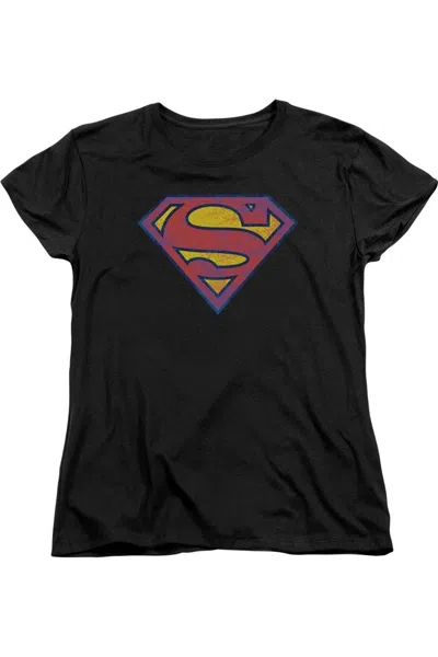 GILDAN SUPERMAN NEON DISTRESS LOGO SHORT SLEEVE WOMENS TEE / T-SHIRT