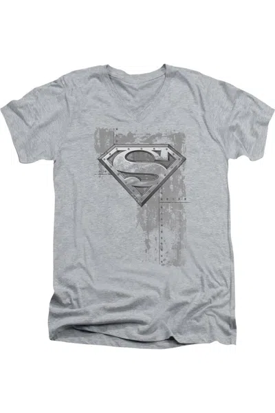 GILDAN SUPERMAN RIVETED METAL SHORT SLEEVE ADULT V NECK TEE / T-SHIRT