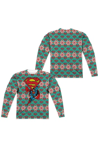 GILDAN SUPERMAN SUPER SWEATER (FRONT/BACK PRINT) LONG SLEEVE ADULT POLY CREW TEE / T-SHIRT