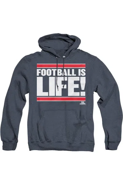 GILDAN TED LASSO FOOTBALL IS LIFE ADULT HEATHER HOODIE / HOODED SWEATSHIRT