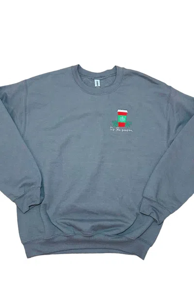 GILDAN WOMEN'S TIS THE SEASON STARBUCKS COFFEE EMBROIDERED SWEATSHIRT IN GREY