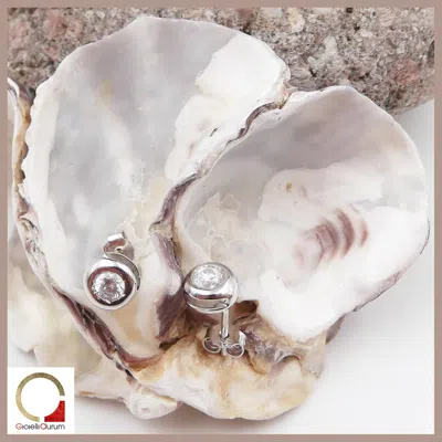 GIOIELLI AURUM WHITE GOLD 18KT STUD EARRINGS FOR MEN WOMEN WITH ZIRCON BUTTON