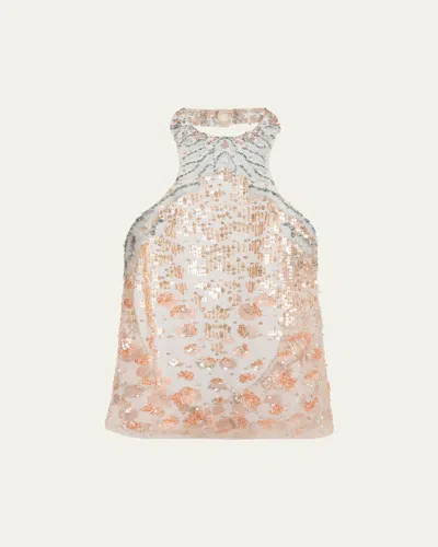 GIORGIO ARMANI HALTER SEQUINED SEMI-SHEER BLOUSE