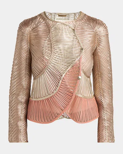 GIORGIO ARMANI METALLIC SOUTACHE TWO-TONE LEATHER JACKET