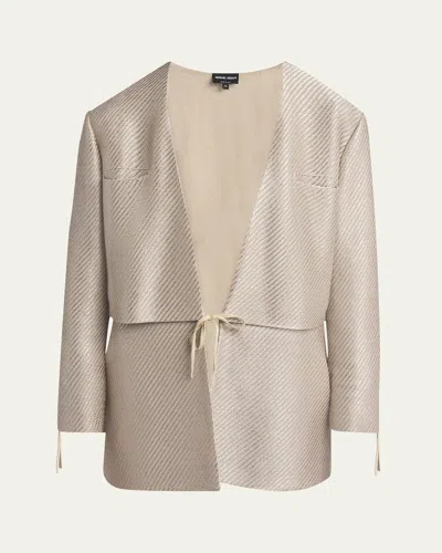 GIORGIO ARMANI SHINY RAFFIA JERSEY JACQUARD TIE JACKET