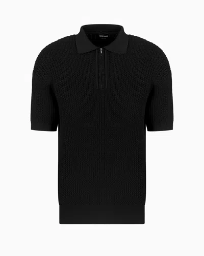 GIORGIO ARMANI SHORT-SLEEVED POLO SHIRT IN A RIBBED VISCOSE BLEND