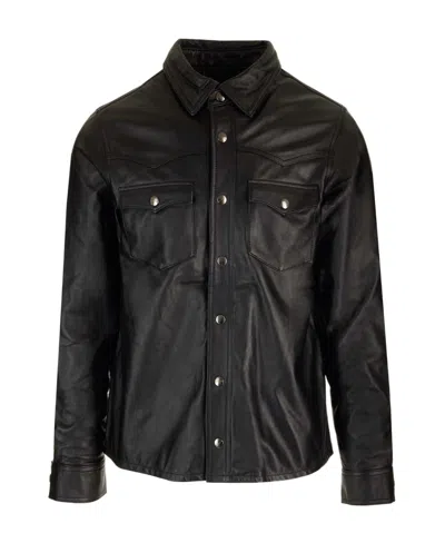 GIORGIO BRATO LONG-SLEEVED LAPEL LEATHER JACKET