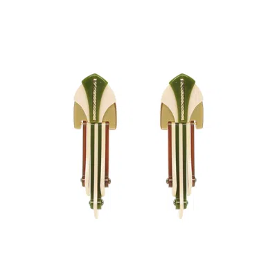 GISSA BICALHO WOMEN'S ACRYLIC HANDMADE EARRING PALM DECO / GREEN