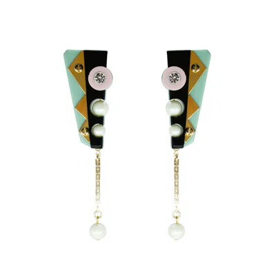 GISSA BICALHO WOMEN'S GREEN / BLACK HANDMADE ACRYLIC EARRING SHORT INTI GREEN