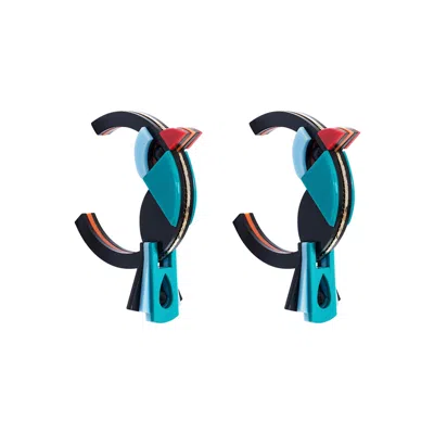 GISSA BICALHO WOMEN'S GREEN HANDMADE ACRYLIC EARRINGS HOOPS BIRDS TURQUOISE