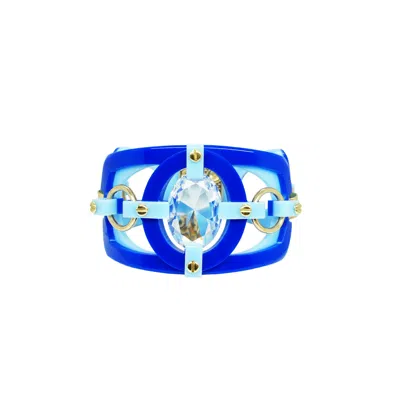 GISSA BICALHO WOMEN'S HANDMADE ACRYLIC BRACELET CUTTED STONE OVAL BLUE