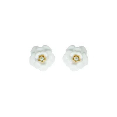 GISSA BICALHO WOMEN'S HANDMADE ACRYLIC EARRING OPEN ROSE - WHITE