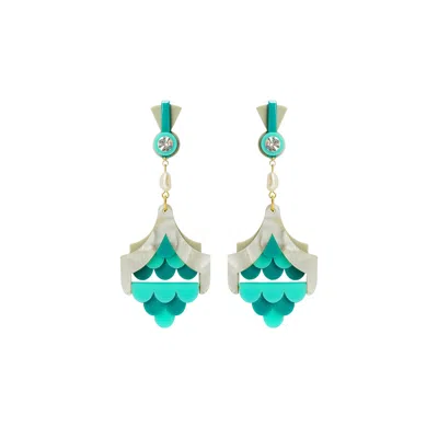 GISSA BICALHO WOMEN'S HANDMADE EARRING SCALES TURQUOISE GREEN