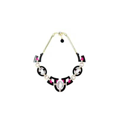 GISSA BICALHO WOMEN'S HANDMADE ACRYLIC NECKLACE PLASTRON OVAL CUT STONE PINK