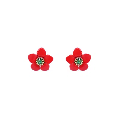 GISSA BICALHO WOMEN'S RED HANDMADE ACRYLIC EARRING S WILLD FLOWER CHERRY