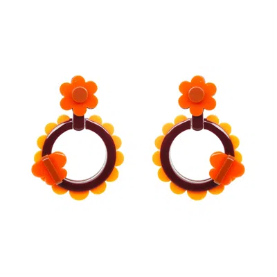 GISSA BICALHO WOMEN'S ORANGE HANDMADE EARRING ACRYLIC SUNFLOWER CINNAMON