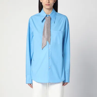 GIUSEPPE DI MORABITO GIUSEPPE DI MORABITO LIGHT BLUE SHIRT WITH RHINESTONE SCARF