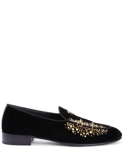 GIUSEPPE ZANOTTI ALVARO STUDDED VELVET LOAFERS