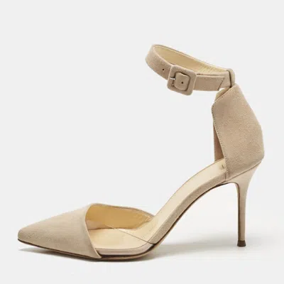 GIUSEPPE ZANOTTI BEIGE SUEDE AND PVC D'ORSAY PUMPS SIZE 36