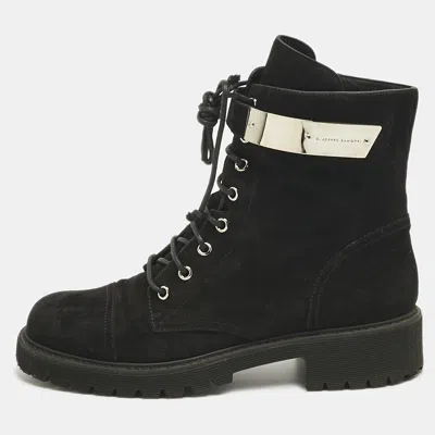 GIUSEPPE ZANOTTI BLACK SUEDE KOMMANDO COMBAT BOOTS SIZE 40