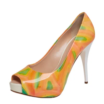 GIUSEPPE ZANOTTI MULTICOLOR PATENT LEATHER PLATFORM PEEP TOE PUMPS SIZE 36
