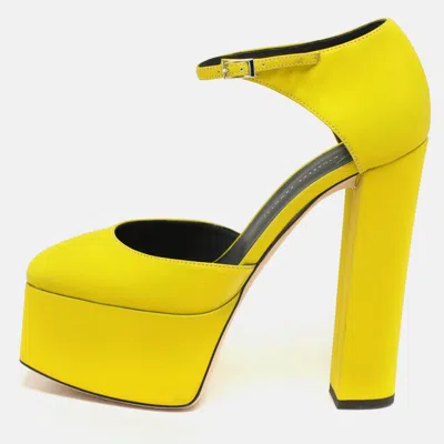 GIUSEPPE ZANOTTI YELLOW IRIDESCENT PATENT LEATHER PLATFORM ANKLE STRAP PUMPS SIZE 39