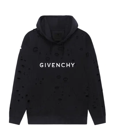 GIVENCHY GIVENCHY DISTRESSED LOGO PRINTED DRAWSTRING HOODIE