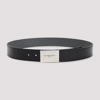 GIVENCHY GIVENCHY BLACK AND GREY METAL PLAQUE CALF LEATHER BELT