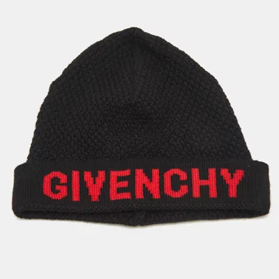 GIVENCHY BLACK LOGO INTARSIA WOOL KNIT BEANIE