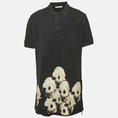 GIVENCHY BLACK SKULL PRINTED COTTON PIQUE POLO T-SHIRT XL