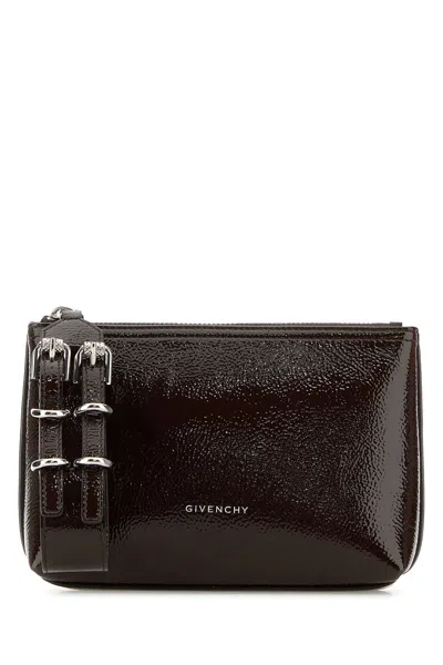 GIVENCHY DARK BROWN LEATHER VOYOU CLUTCH